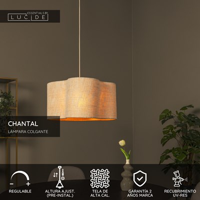 Lucide CHANTAL - Lámpara colgante - 1xE27 - Beige - Essential